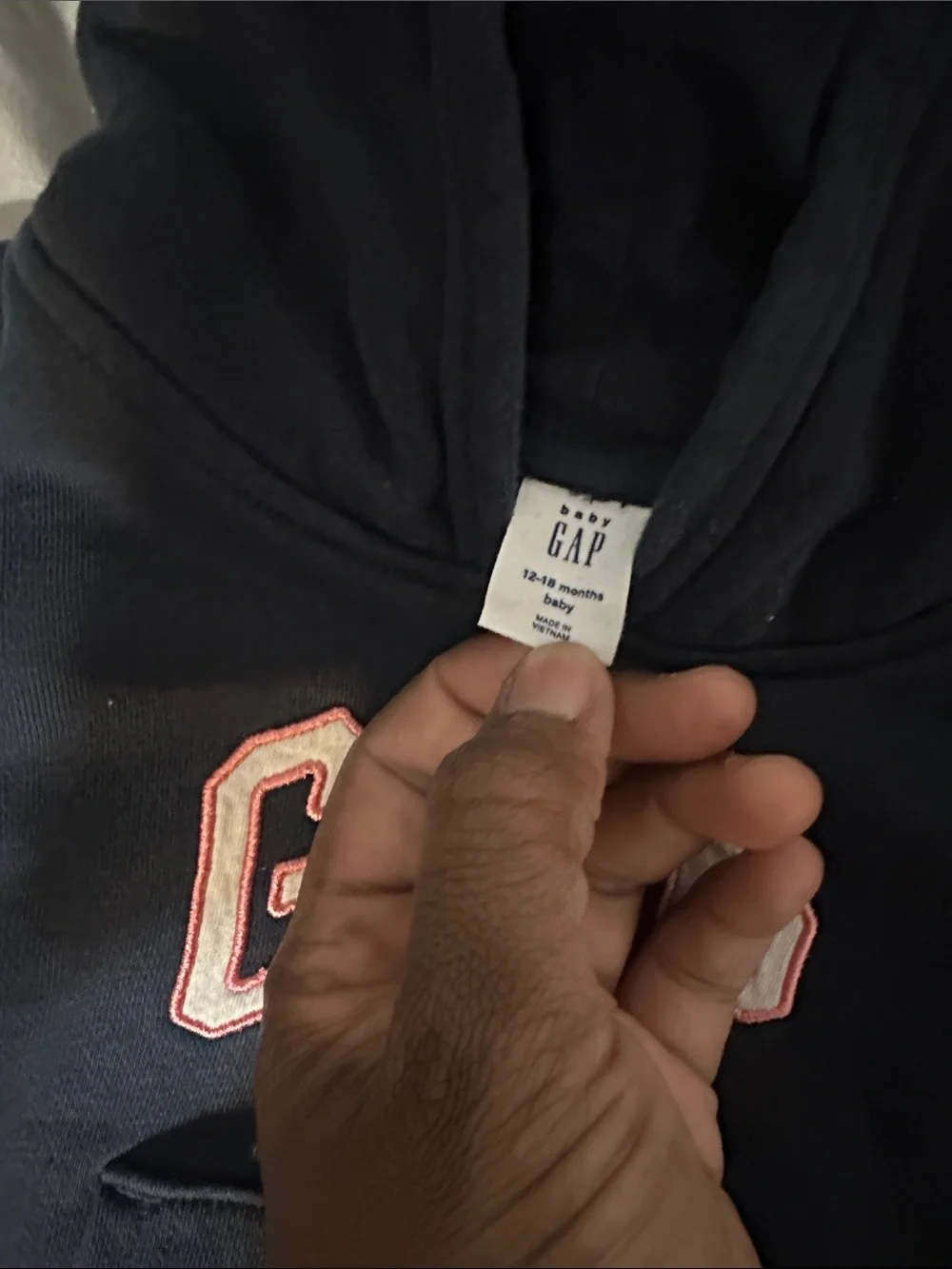 GAP Navy Hoodie with Pink Trim Logo